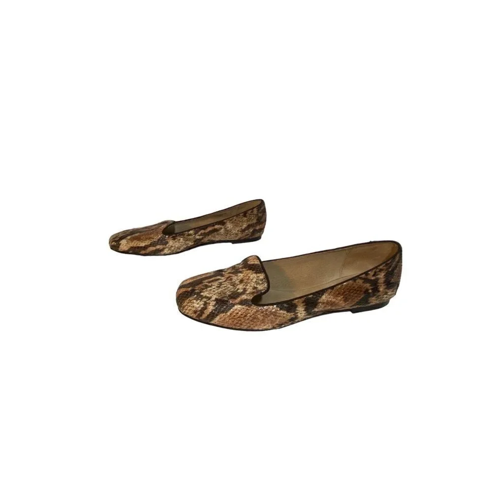 Tahari Clementine Tan and Black Snakeskin‎ Loafer Flats Size 7 1/2